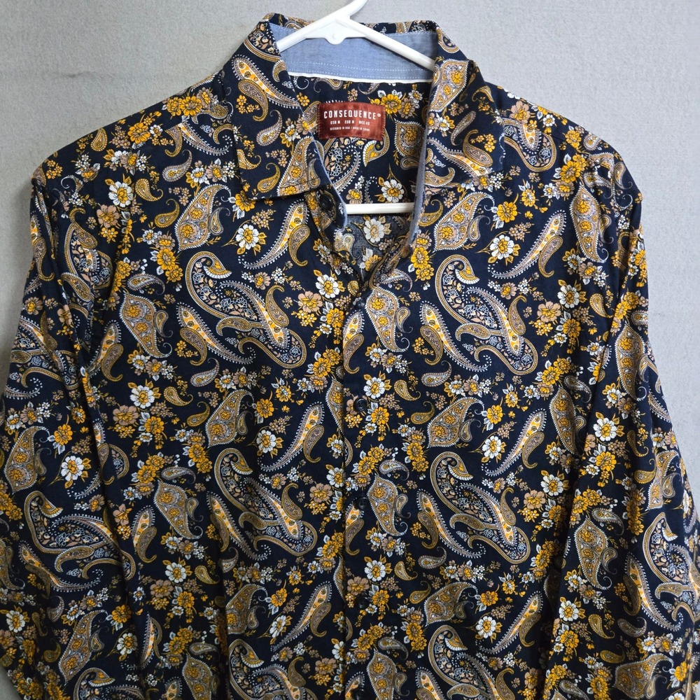 Vintage Floral Paisley Button Up Shirt Men's Medium Consequence Long Sleeve M